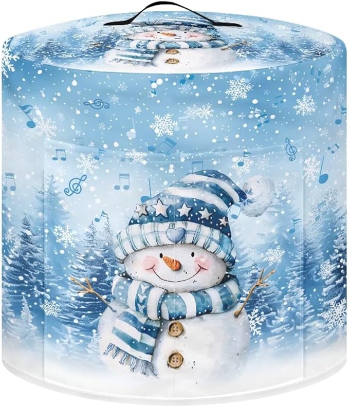 Xoenoiee Blue Christmas Tree Snowman Pattern Kitchen Appliance Dust Covers with Pockets, Electric Pressure Cooker Cover Compatible with Crock Pot, Rice Cooker Cover, for 8 Qt