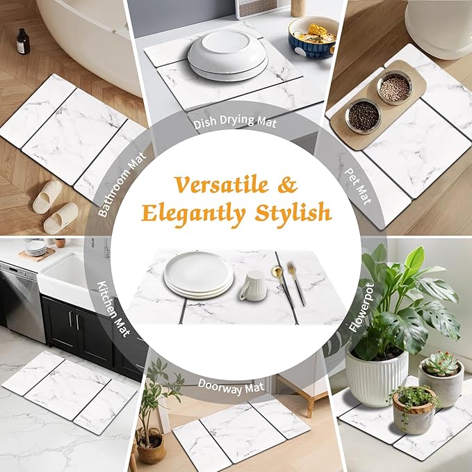 Stone Dish Drying Mat for Kitchen Counter, 24 x 16 Inch | Absorbent - Image 8