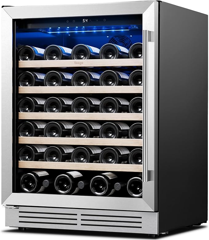 Yeego 24 Inch Wine Fridge Cooler - 52 Bottles Wine Cooler with Glass Door, 40-65℉ Built-In or Freestanding Refrigerator, Under Counter Wine Fridge for Kitchen Bar Office (Left-Hinged)