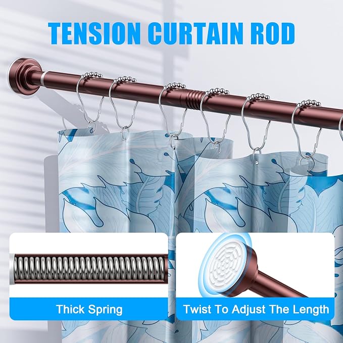 TEECK Shower Curtain Rod, 32-68 inch Adjustable Spring Tension Curtain Rod - Image 2