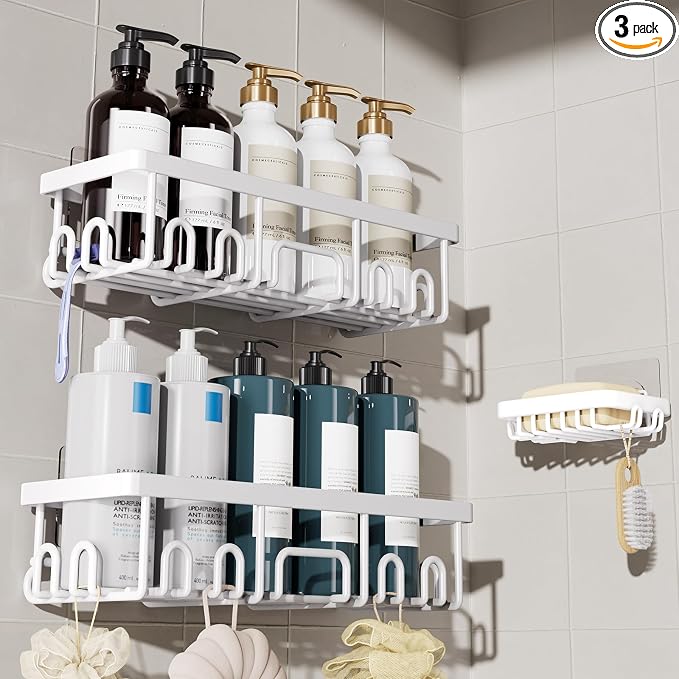 Veken Shower Caddy 3-Pack, Advanced Rustproof Design, No Drilling Adhesive by Veken