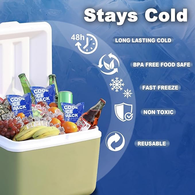 Food Ice Packs for Coolers, 24H Cooling Leakproof | Frozen Food Shipping & Lunch Boxes Reusable Cold Packs | Slim Long-Lasting Gel Freezer Packs Coolers Accessories for Beach, Travel, Camping