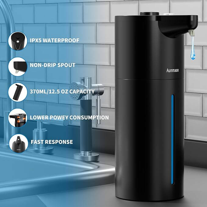 Automatic Soap Dispenser Touchless, Kitchen Bath Black | Hands-Free, 15-Level - Image 4