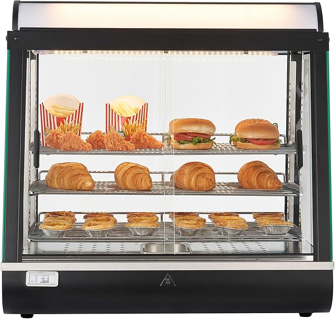 VEVOR 3-Tier Commercial Food Warmer Display, 1200W Food Display Warmer with LED Light, Top Storage and Adjustable Shelves, 86℉~185℉ Steam Heating, 75L for Hamburger, Pizza, Bread, Fried Chicken