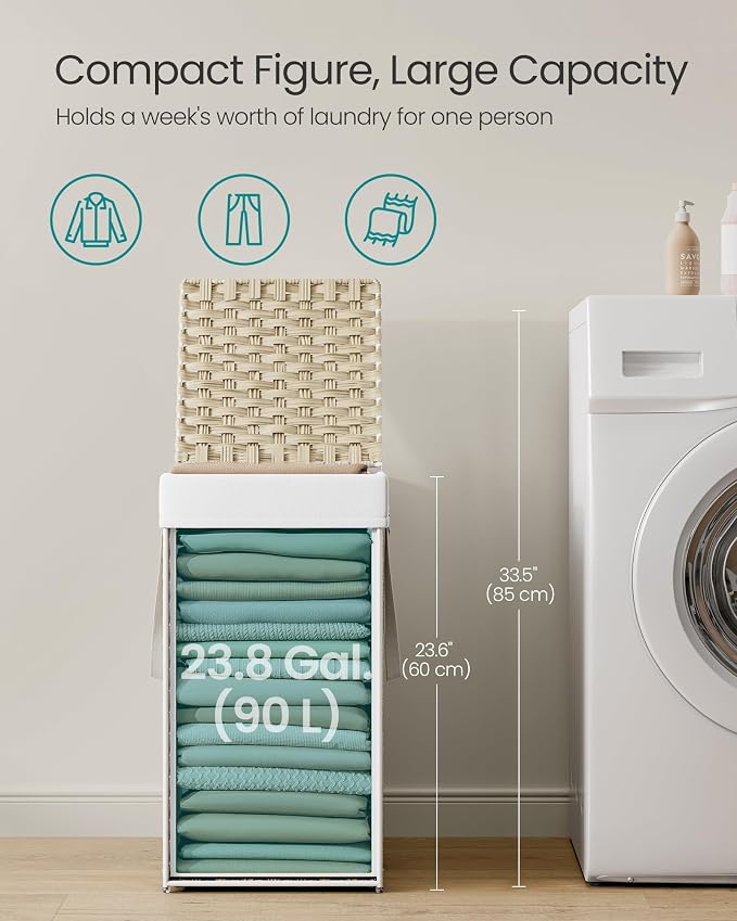 SONGMICS Laundry Hamper with Lid, 17.2 Gal Synthetic Rattan - Image 5