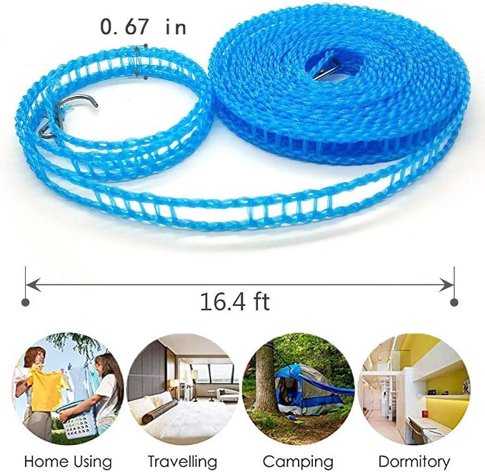 Foshine Clotheslines 3 pcs 1.64ft Length Clothes Drying Rope Portable - Image 2