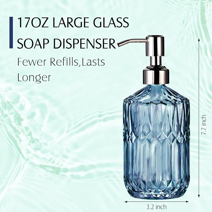 COHOSEGE 17 Oz Blue Glass Kitchen Soap Dispenser - Image 5