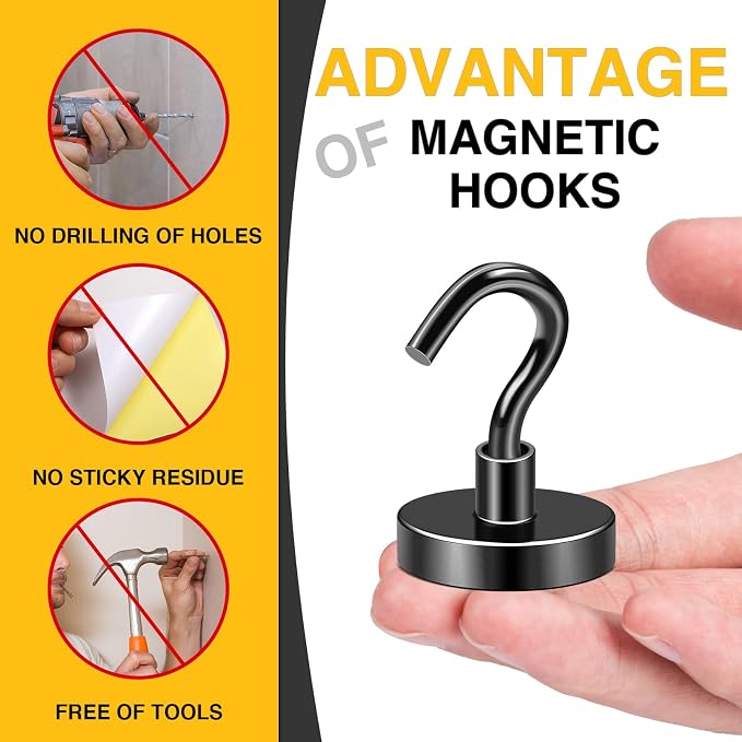 DIYMAG Magnetic Hooks 20pcs 120lbs Cruise Essentials 2026 Magnet Hook Black - Image 5