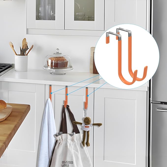 FYY Over the Door Hooks, Single-Hanger 4 Pack, Fits Doors 1 3/8" Orange | Heavy - Image 7