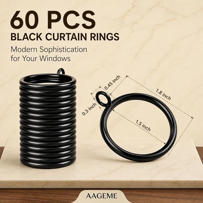 60 Pack Black Curtain Rings - Image 2