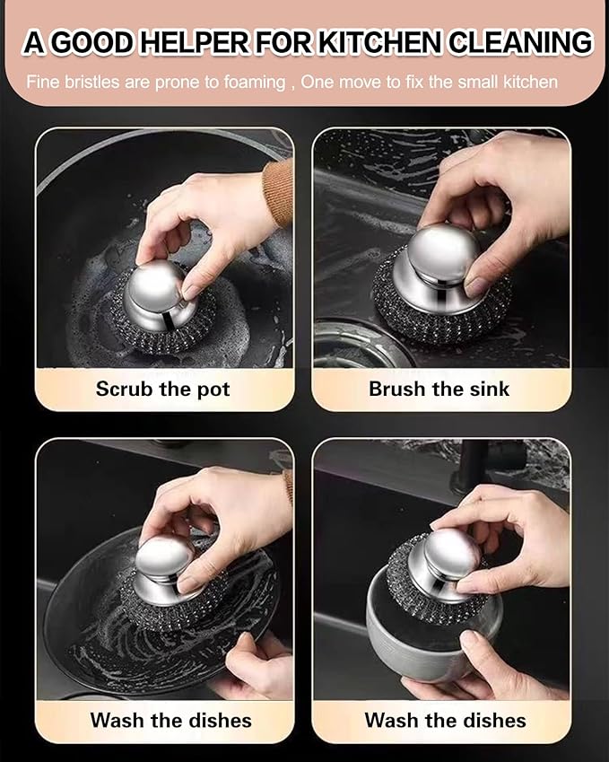 6 Pcs Steel Wool Scrubbers - Premium 304 Stainless Steel Metal Sponges for Cast Iron Skillets, Grill & Kitchen Pots - Rust Resistant, Non-Splintering Heavy Duty Scouring Pads for Tough Grease
