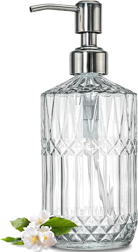 JASAI 18 Oz Embossed Clear Glass Soap Dispenser by JASAIHOME