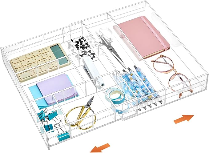 Briwooody Clear Acrylic Drawer Organizer Expandable, 9 Compartments, Small | by Briwooody