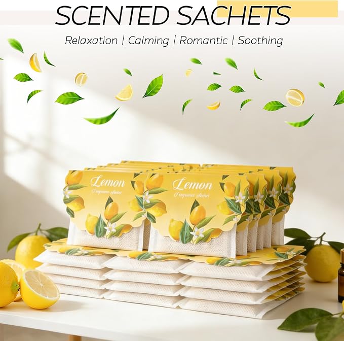 18 Pack Lemon Scented Sachets for Drawer and Closet, Car Air Fresheners - Image 6