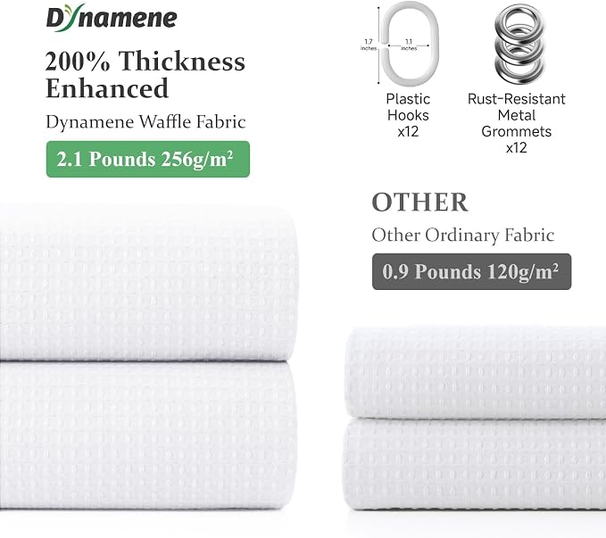 Dynamene Extra Long Waffle Shower Curtain 256 GSM Fabric 72x90 White - Image 5