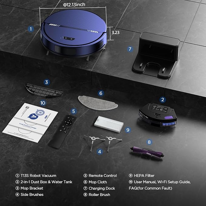 Robot Vacuum and Mop Combo, 8000Pa Strong Suction 2 in 1 Vacuum Robot - Image 9