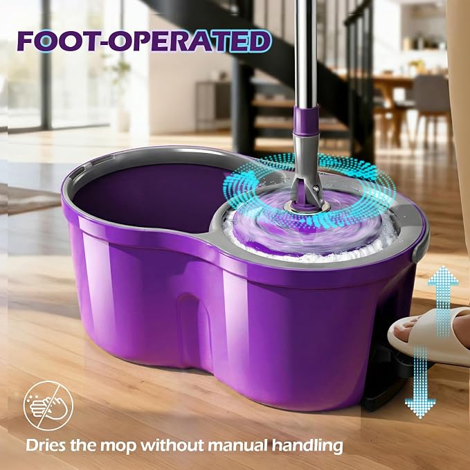 Spin Mop and Bucket with Wringer Set, Masthome 360°Spinning Bucket System with - Image 3