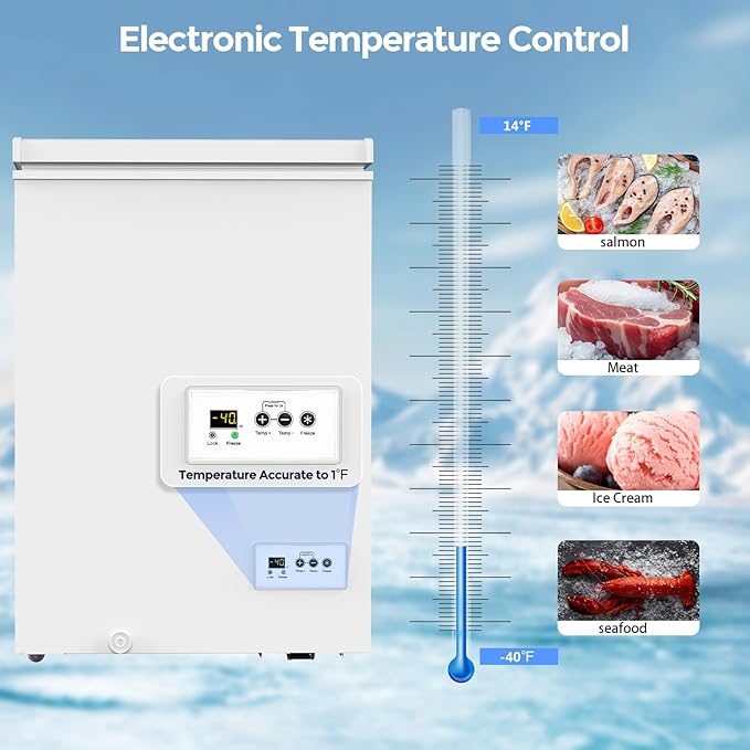 COWSAR 3.5 Cu.Ft Chest Freezer, 14℉ to -40℉ Ultra-Low Temperature Deep Freezer with 2 Removable Stainless Steel Baskets, Electronic Control, 7 Level Adjustable Thermostat