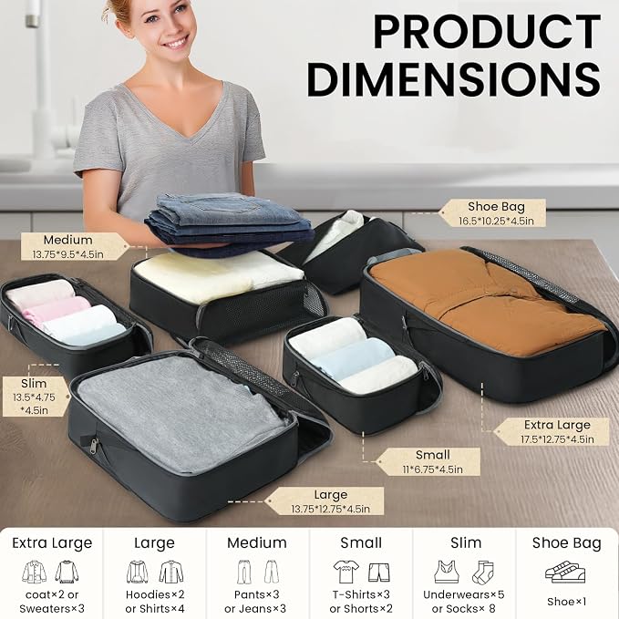 BAGAIL 4 Set/6 Set/8 Set Compression Packing Cubes Travel Accessories - Image 2