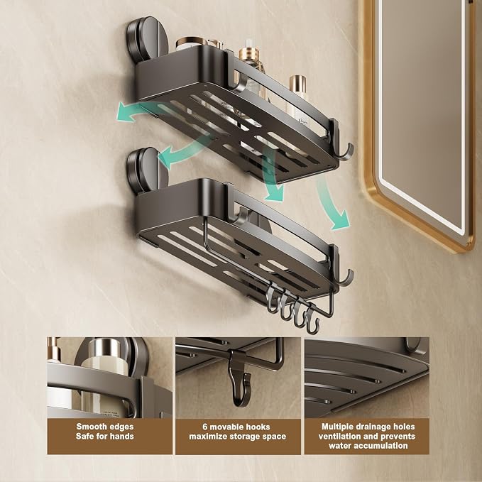 VOLPONE Shower Caddy Suction Cup, 2 Pack Corner Shower Shelves No Drilling - Image 4