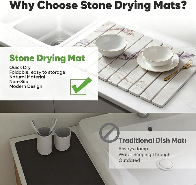 Stone Drying Mat for Kitchen Counter, Quick Diatomaceous Earth Mats for Dishes - Image 4