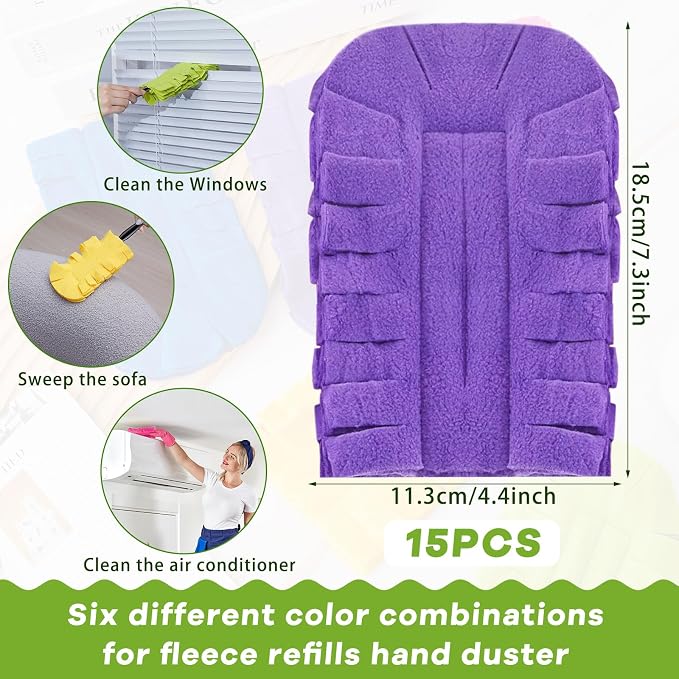 Zubebe 15 Pcs Reusable Duster Refills Fleece, Dark Color | Soft Polyester Fiber - Image 2
