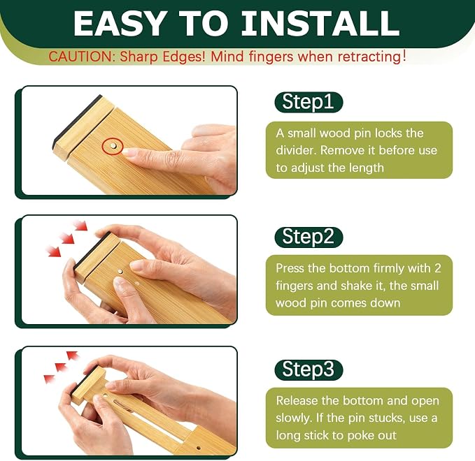 Kitchen Drawer Dividers 6 Pack Bamboo Drawer Organizers | 17-22" Adjustable - Image 6