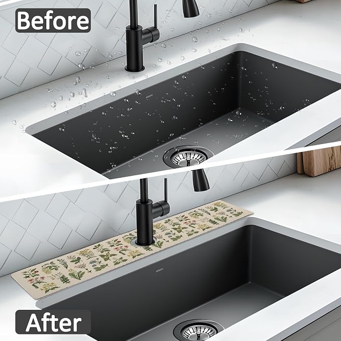 24" X 5.5" Kitchen Sink Splash Guard Faucet Mat Floral Super Absorbent Fast - Image 6