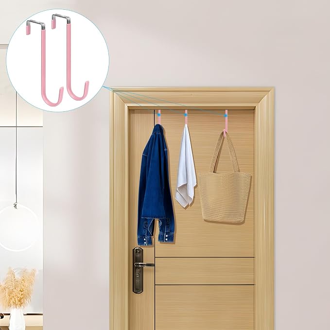 FYY Over the Door Hooks, Single-Hanger 4 Pack, Fits Doors 1.6" Pink | Heavy - Image 6