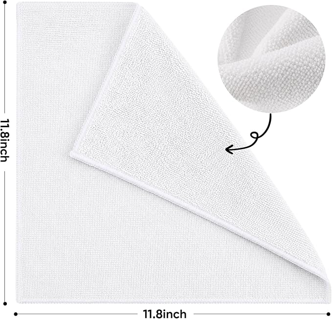 TEAWOO 10 PCS White Microfiber Cleaning Cloths, Car Towels, Kitchen Towels - Image 2