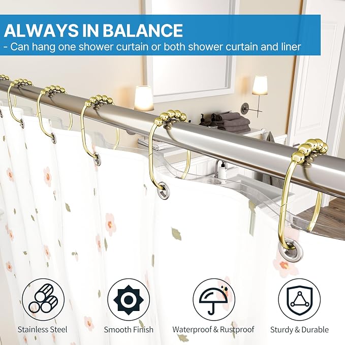 MENGJINGO 12PCS Wide Shower Curtain Hooks Rings, Rust Proof Stainless Steel | - Image 2