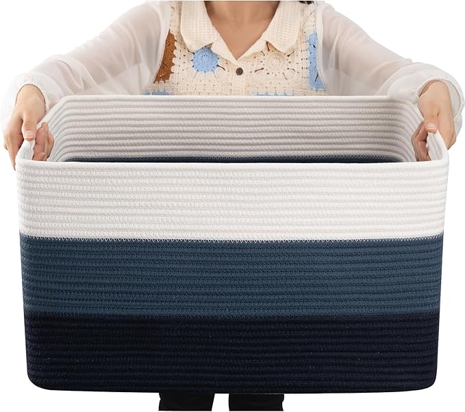 OIAHOMY Blanket Basket Laundry Basket Dog Toy Basket 75L Gradient Blue by MasterofSpaceOptimization