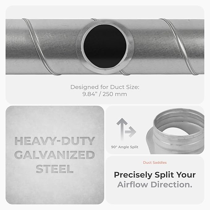 Galvanized Steel Saddle Takeoff – Round 90 Degree Splitter for 10” Duct with 6" Outlet Branch Connector - Range Hood Duct Adapter - Heavy Duty Supply/Exhaust Air Ventilation Duct Work Collar