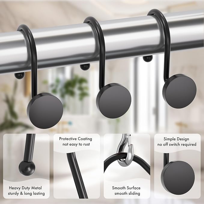 AmazerBath Shower Curtain Hooks, Shower Curtain Rings Heavy Duty Modern - Image 5