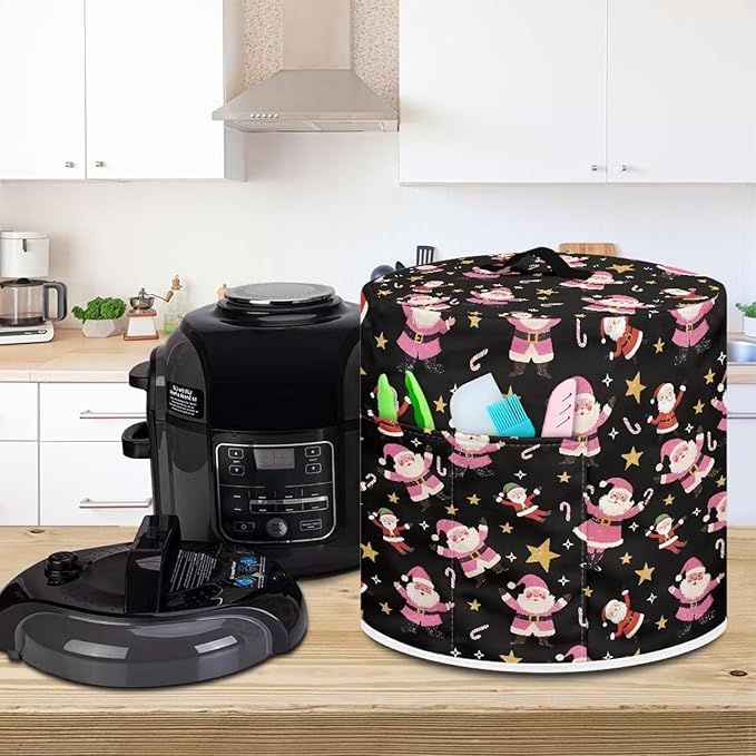 Santa Claus Dust Cover Instant Pot and Extra Accessories Dust Proof Easy to Clean Pressure Cooker Cover Electric Appliance Cover Air Fryer Accessories with Storage Pocket Size S