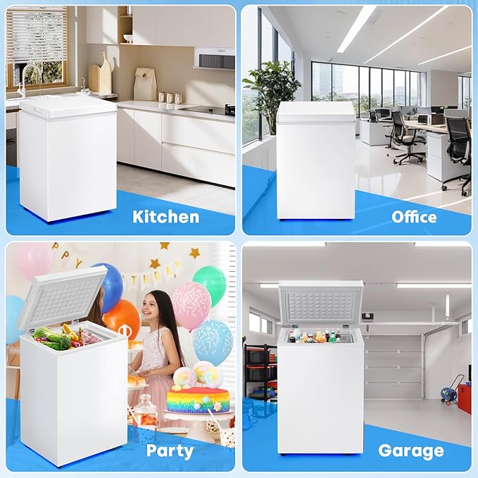 3.5 Cu.Ft Chest Freezer, Compact Chest Freezer with 7 Thermostat, Mini Deep Freezer with Removable Basket, Low Noise, Top Door Free-Standing Freezer for Garage/Dorm/Office/Apartment, White
