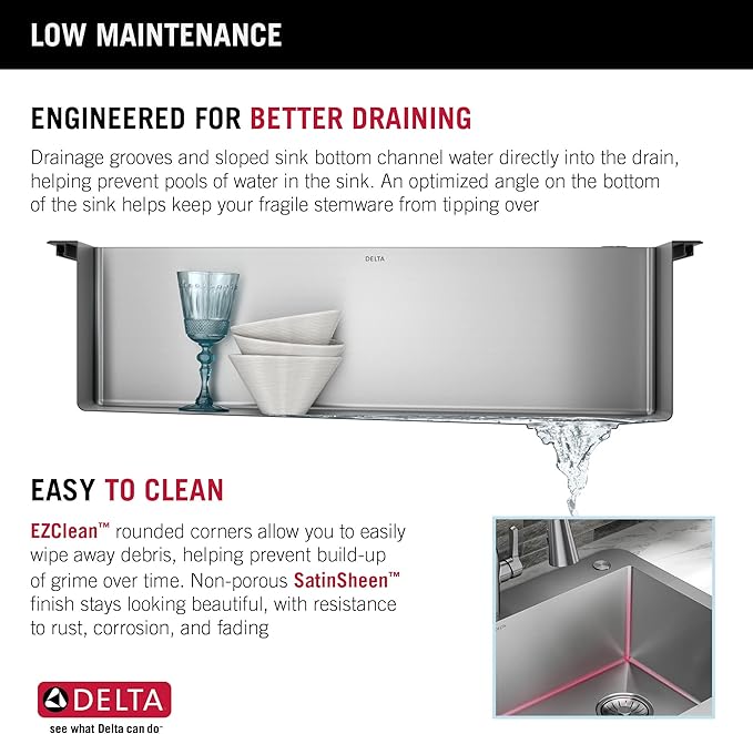 DELTA FAUCET Delta Marca 30 inch Drop-In Undermount Stainless Steel Single Bowl Kitchen Sink with Accessories