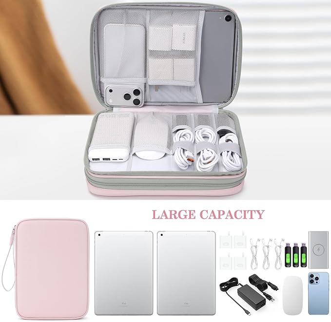 FYY Electronic Organizer, Travel Tech Pouch Bag, Extra Large, Light Pink | - Image 6