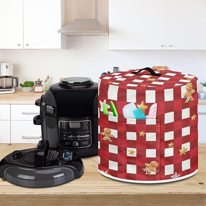 Christmas Plaid Dust Cover Instant Pot and Extra Accessories Dust Proof Easy to Clean Pressure Cooker Cover Electric Appliance Cover Air Fryer Accessories with Storage Pocket Size M