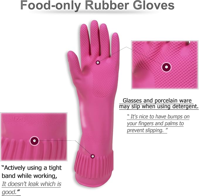 Kitchenware Mamison Quality Rubber Gloves Pink Size M, Waterproof Rubber Gloves - Image 2