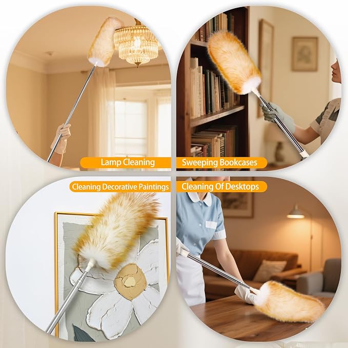 Extendable Lambswool Duster Stainless Steel Handle 133" Removable Feather Duster - Image 5