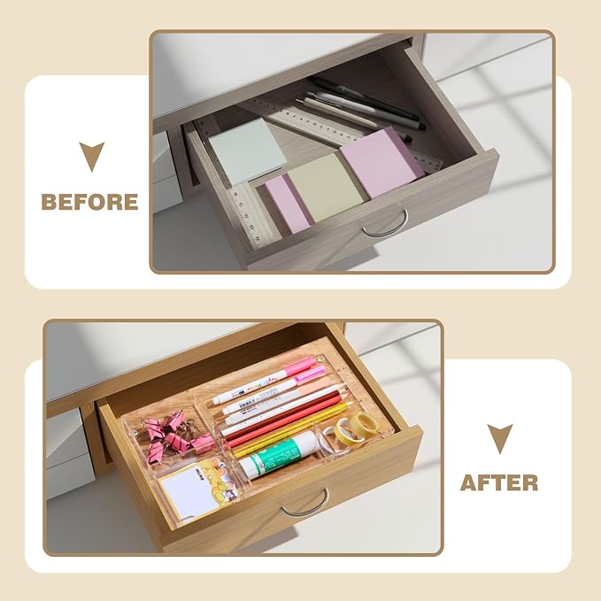 Briwooody Clear Acrylic Drawer Organizer, 6 Compartments, Small | 11 x 6.1 x - Image 4