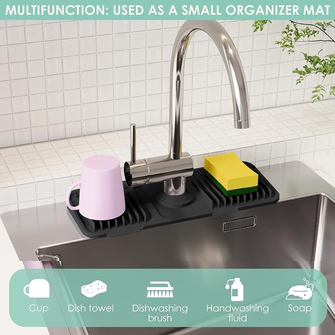 14.6-Inch Silicone Faucet Mat for Kitchen Sink Splash Guard, 7° Slope | - Image 7