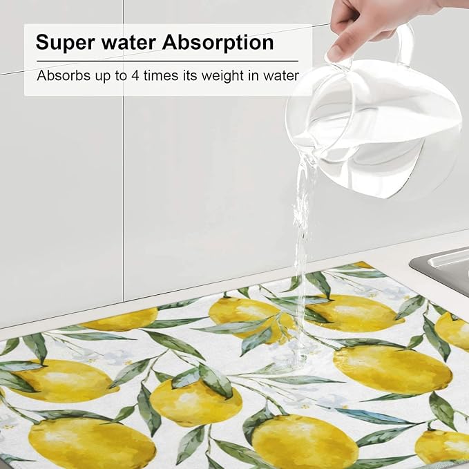 Lemon Dish Drying Mat For Kitchen Counter, Super Absorbent Microfiber Dish - Image 5