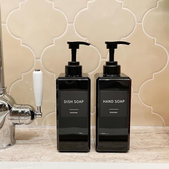 Black Soap Dispenser with Waterproof Labels, Thickened Plastic Hand Soap - Image 4