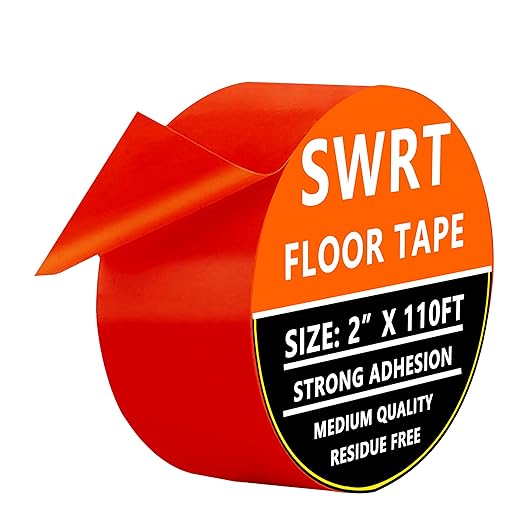 SWRT 2" x 110FT Red Floor Marking Tape and Dance Splicing Tape, Caution Gym Floor Tape Warning Safety Stripe Tape for Floor Marking, Athletics, School, Restaurants, Equipment and More