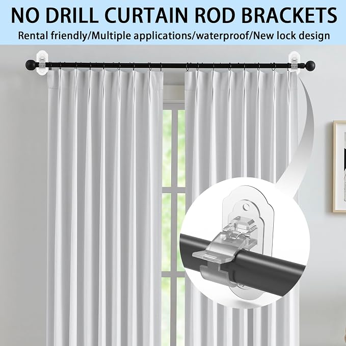 No Drill Curtain Rod Brackets， No Drill Needed Curtain Rod Holders, Adhesive - Image 3