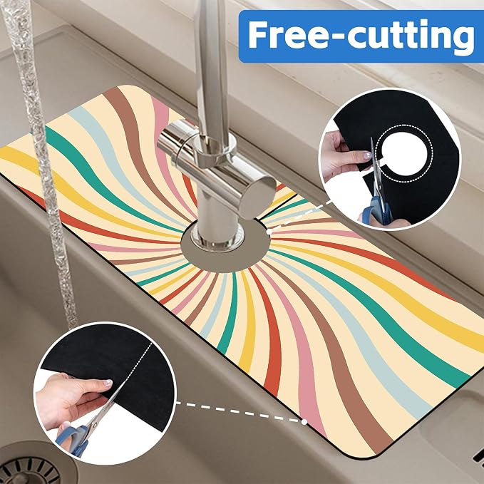 Groovy Retro Swirl Kitchen Sink Splash Guard Mat Absorbent Fast Drying Mat - Image 7