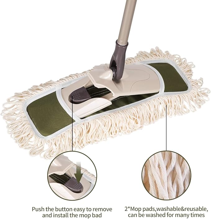 Eyliden Dust Mop, 2 Microfiber Pads, Home Commercial Cleaning, Quick Swap - Image 6