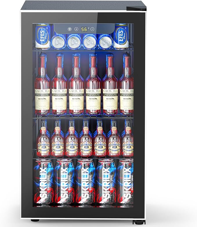 95 Cans Beverage Refrigerator, 26 Bottle Mini Fridge, 2.7 cu.ft Drink Fridge Digital Temperature Control for Bottled Beer, Soda,Water